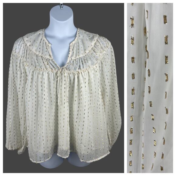 Old Navy Womens Cream Gold Peasant Blouse Size XXL Long Sleeve V-Neck Lined - Picture 1 of 8